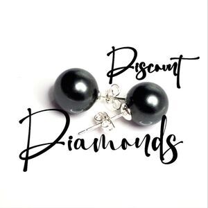 Black 10mm  South Sea Shell Pearl Post Earrings on 925 Silver